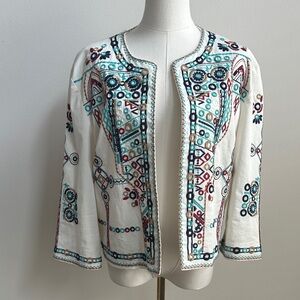 Women’s Embroidered Bohemian Boho Chic Open‎ Front Aztec Southwestern Jacket L